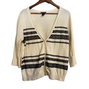 Lane Bryant Womens Cream Black Striped Lace Button 3/4 Sleeve Cardigan 22/24